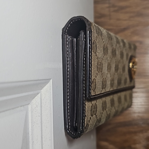 🔥GUCCI HEART SIGNATURE JACQUARD GG BROWN LEATHER TRIM WALLET - Picture 3 of 10